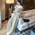 Elegant Fur-Collar Sweatshirt + High-Waisted Wide-Leg Sweatpants Set